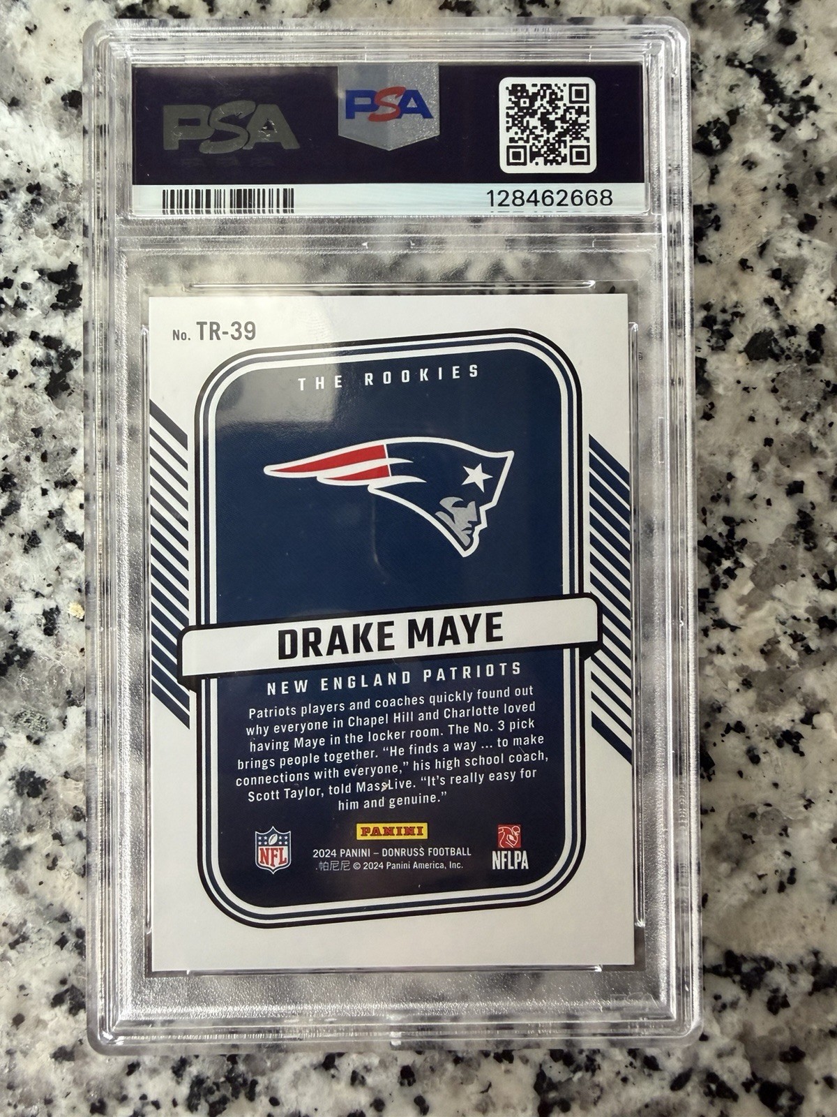 2024 Donruss #TR-39 Drake Maye The Rookies PSA 10 view 2