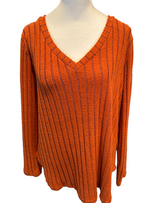 SHEIN CURVE Plus Marled Knit Rust Orange Long Sleeve Shirt V-Neck Size 0XL