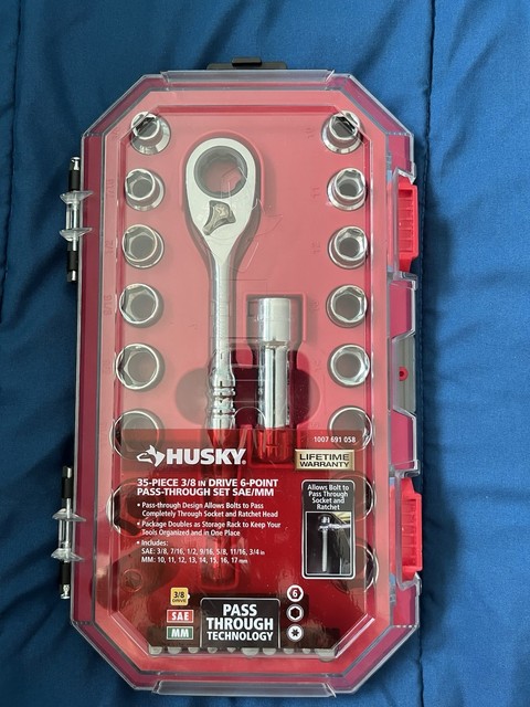 Husky H3DTHRU35PCSWS 3/8-Inch Drive 6-Point Pass-Thru Set, 35-Piece