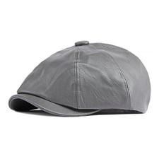 Gray Peaky Blinders Hat Newsboy Flat Cap, Leather Gatsby Baker Boy Driver Cap