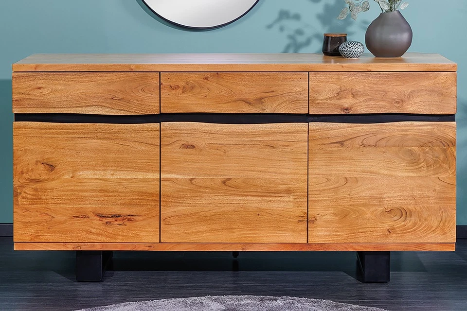 Massives Sideboard MAMMUT 160cm Akazie Baumkante Anrichte Beistellschrank - Bild 4 von 4