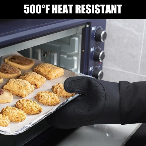 Extra Long Silicone Oven Mitts and Pot Holders 15”Oven Heat Resistant 500F Mits - Picture 5 of 8