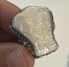 Sarda Signed Mother Of Pearl Elephant Ring Size 10 Sterling Silver 19 Grams 