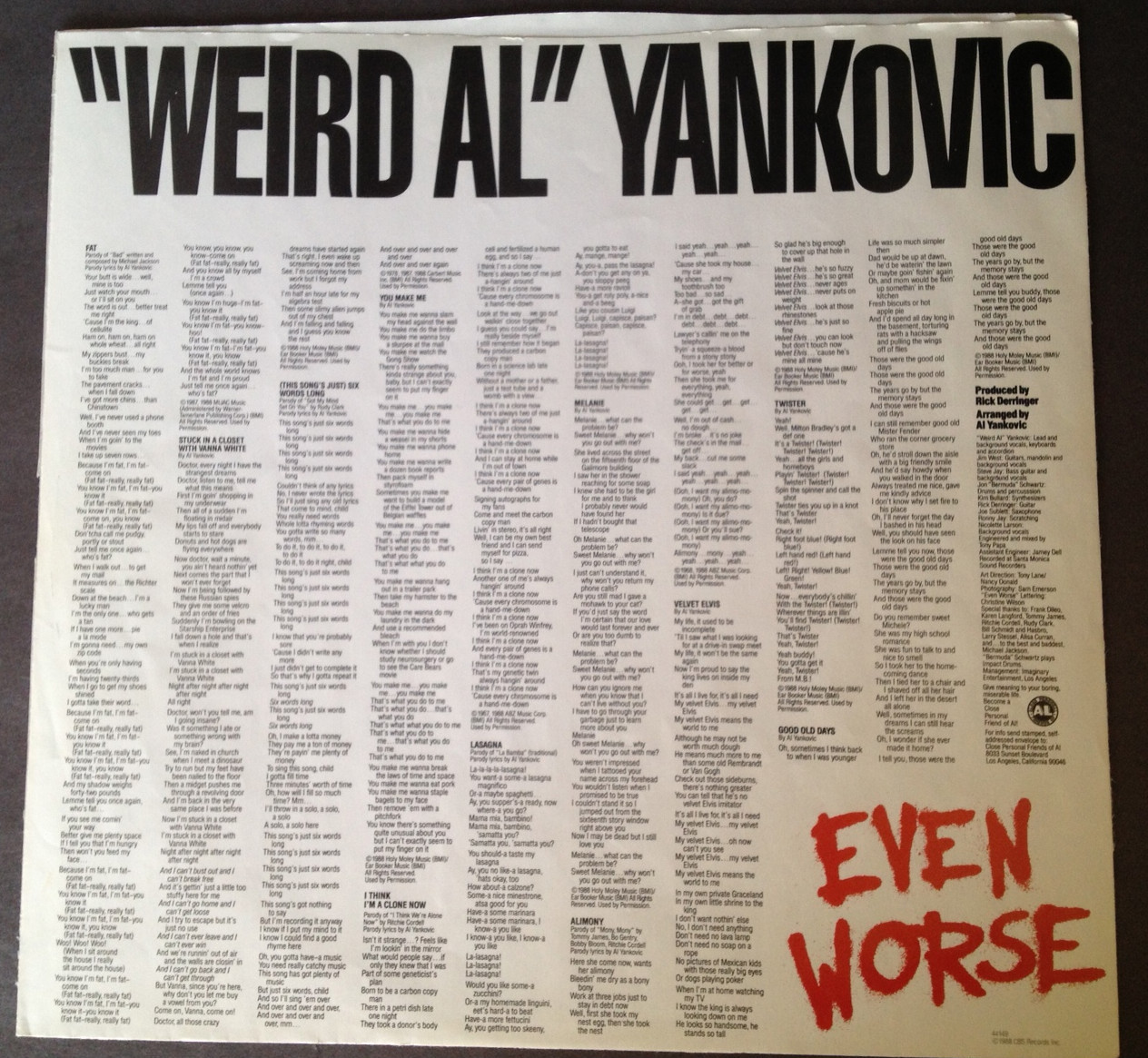 Weird Al Yankovic Even Worse Signed Lp Record Sleeve Auto Psadna Coa 