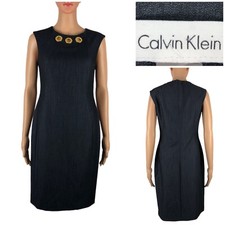 Calvin Klein Womens 4 Dress Blue Sleeveless Sheath Denim Look Stretch EUC