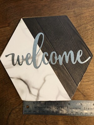 Faux Wood/ Marble welcome sign Decor 6 4in Sides
