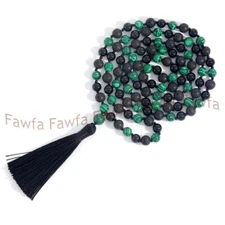Natural 8mm Malachite & Black Onyx Black lava Gem 108 Prayer Beads Mala Necklace