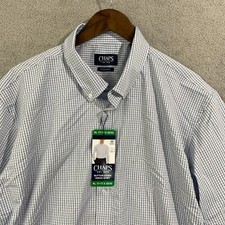 NEW Chaps Mens XL Button Down Blue Check Dress Shirt Bamboo Blend Stretch