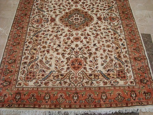 Area Rug Ivory Medallion Vaas Wool Silk Hand Knotted Home Decor Carpet (8 x 6)' - Picture 6 of 9