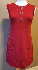 Nine West Women's Retro Red Dress Pockets, Large Buttons Down Front | Size 4