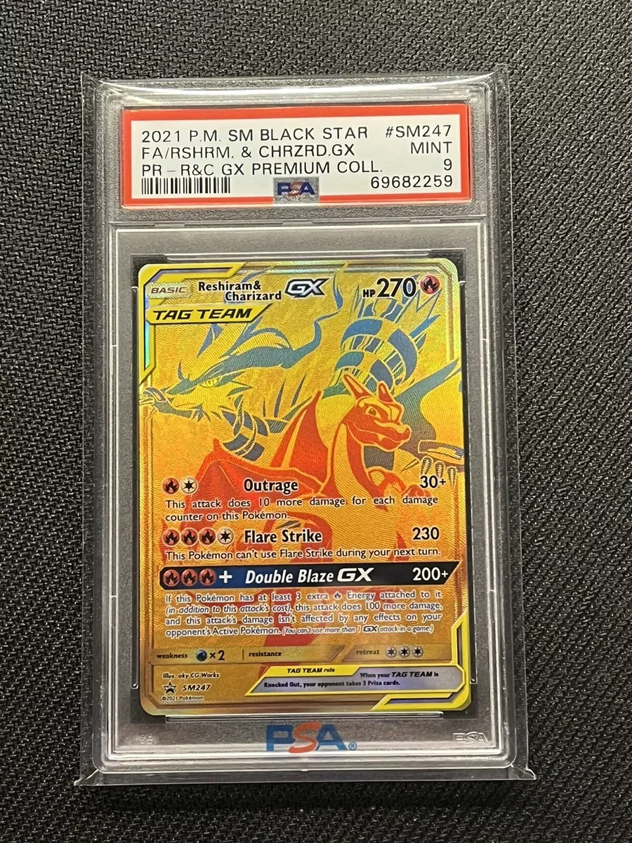 PSA 9 Pokémon Reshiram & Charizard GX SM247 Gold Promo Premium Collection