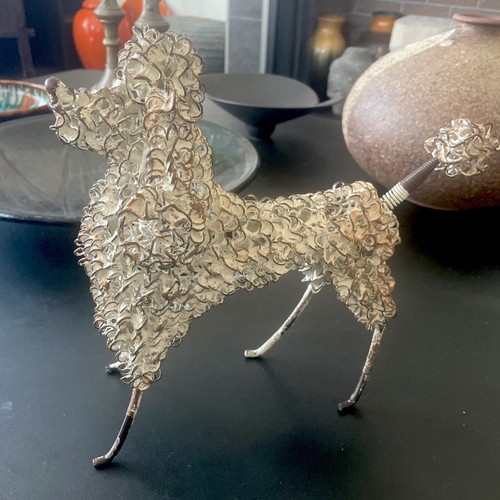 Brutalist Modern Twisted Copper Wire Metal Art Sculpture of French Poodle 10”