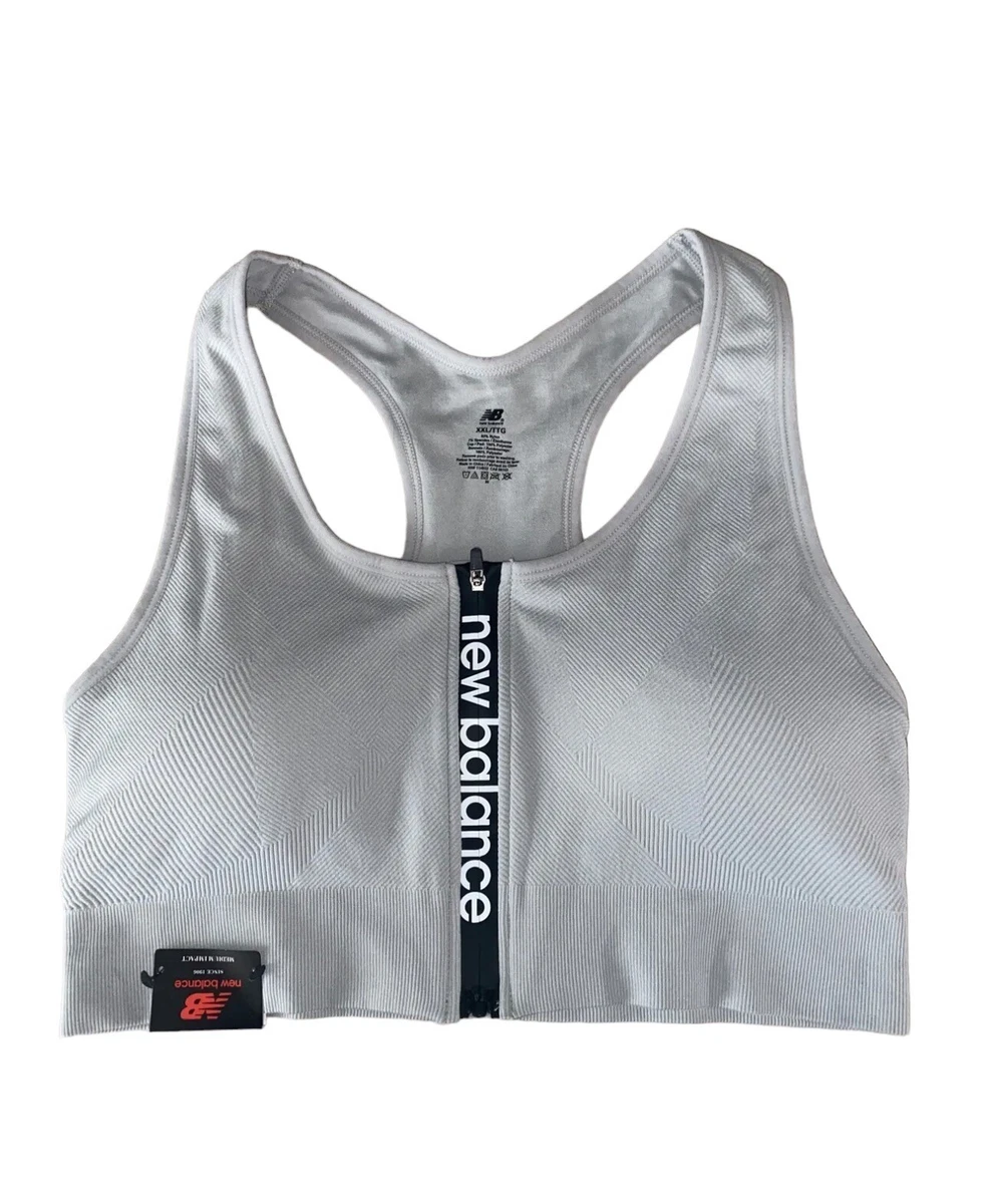 NEW BALANCE Medium Impact Sports Bra Style #R000440 GRAY~ FRONT ZIP LOGO