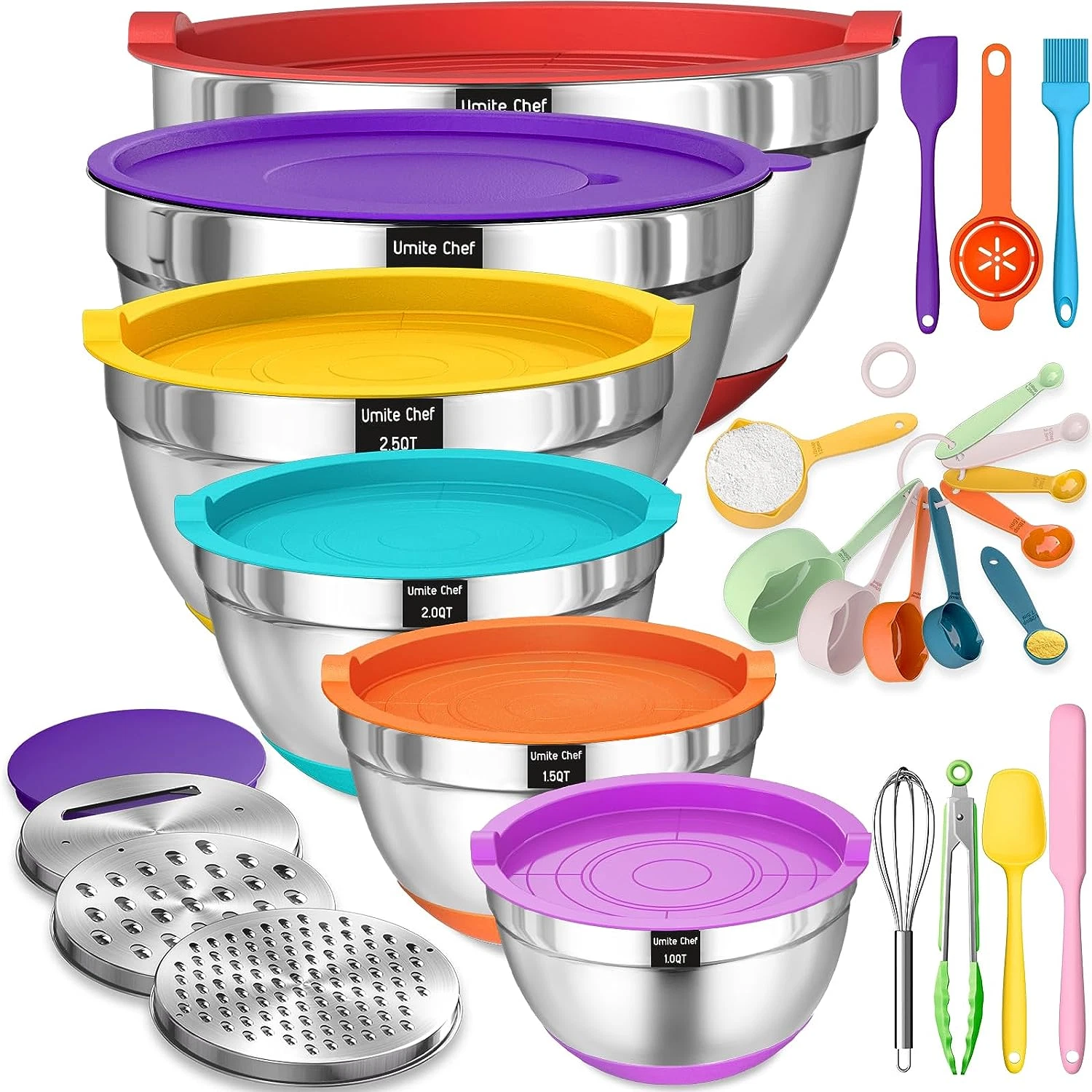 Umite Chef Mixing Bowls with Airtight Lids, 26Pcs Stainless Steel Bowls Set, 3 G