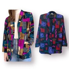 VINTAGE 90 s Kensington Square Abstract Patchwork Boyfriend Blazer Small