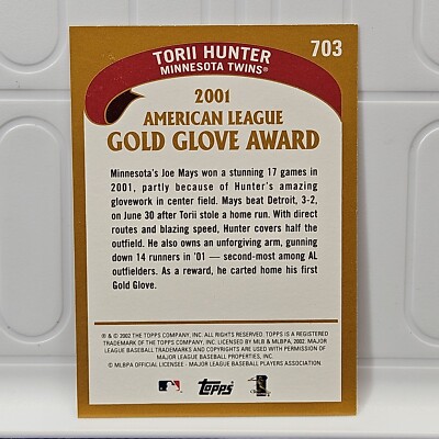 2002 Topps TORII HUNTER #703 Baseball Card - Minnesota Twins
