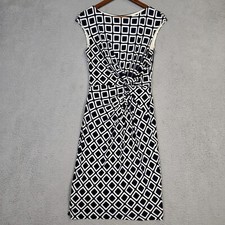 Lauren Ralph Lauren Midi Dress Womens 4P Navy White Geometric Twist Front Sheath
