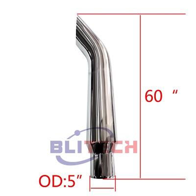 Chrome 6'' to 5'' OD x 60'' Bull Horn Stack Pipe Bullhorn Exhaust Pipe Truck Tube