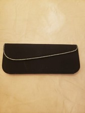 Vintage Black Envelope Clutch With Rhinestone Border Made In England Sz 12" X 5"
