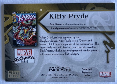 KITTY PRYDE 2018 SKYBOX MARVEL MASTERPIECES GOLD FOIL SIGNATURE SERIES #31 X-MEN - Picture 2 of 2