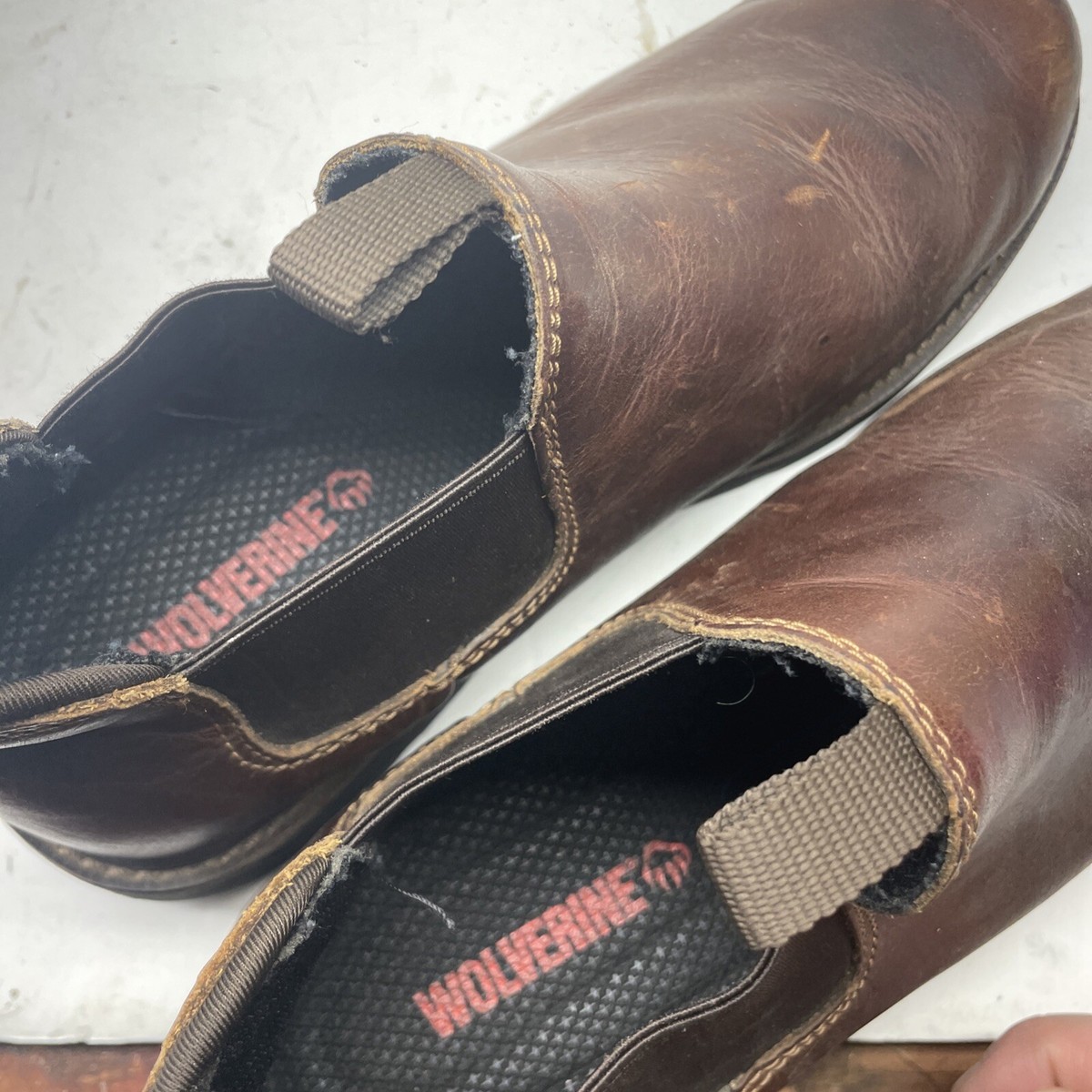 Wolverine brown leather slip ons shoes men display picture 1