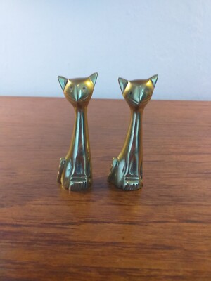 2 x VINTAGE STILISIERTES MESSING KATZEN MASSIVMESSING, 9 CM GROSS