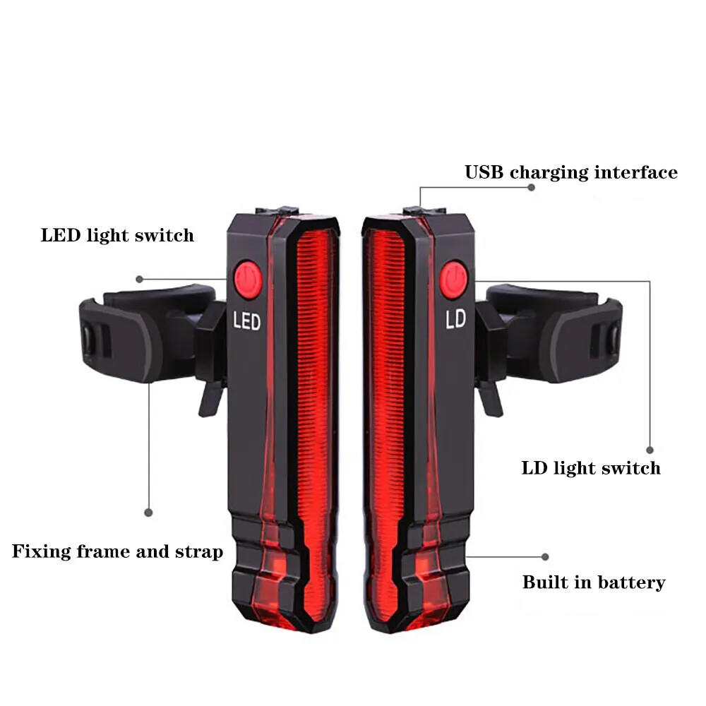 Bike Rear Light Lamp LED Light USB Rechargeable MTB Road Bicycle ...