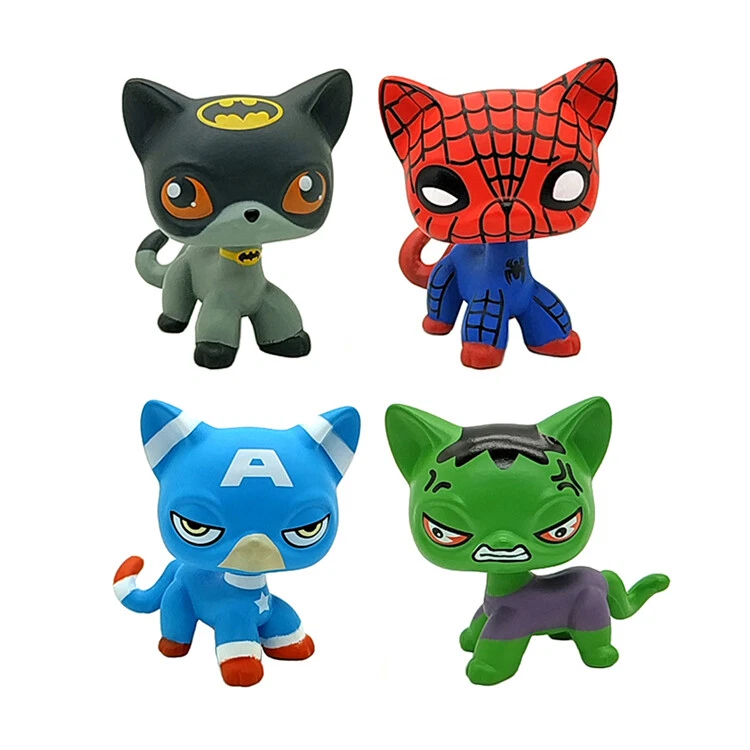 Pet Shop LPS Figure 4X lps Cat Super Hero Batman Spiderman Captain America Hulk
