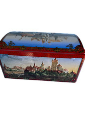 Vintage Otto Schmidt German Lebkuchen Domed Tin Box Nurnberg Design Red Gold