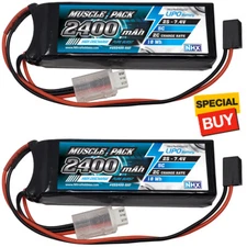NHX Muscle Pack 2S 7.4V 2400mAh 5C RX Receiver Lipo Battery (2) w/ Servo Connctr