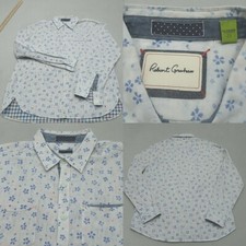 Robert Graham Shirt Mens XL White Blue Floral Flip Cuff Tailored Long Sleeve