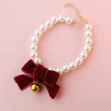 Puppy Cat Retro Wedding Collar Pet Dog Pearl Necklace Collar Jewelry Bow Bell