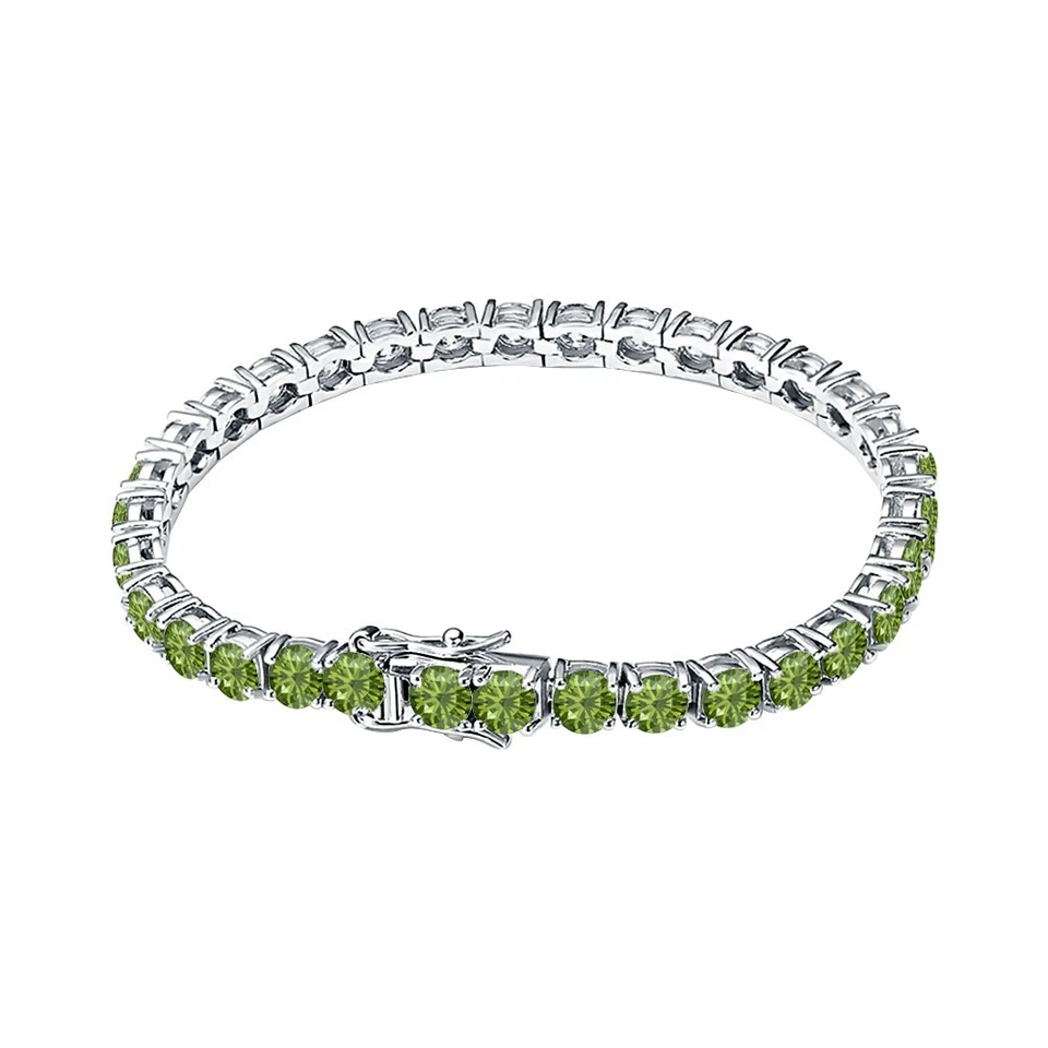 14 CTW Round Green Tourmaline Tennis Bracelet 14K White Gold Plated Womens Gift - Image 2 of 4