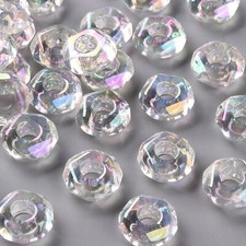 100Pcs Faceted Clear AB Transparent Acrylic European Large Hole Beads 13x5.5mm