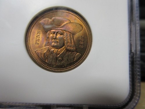 1882 J-CM-42 Pennsylvania Bicentennial US Mint Bronze Medal NGC MS 65 RB - Picture 2 of 8