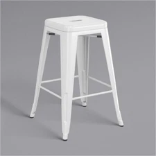 24" High White Metal Backless Counter Height Stool For Indoor or Outdoor Use