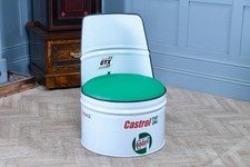 Castrol GTX Retro Oil Drum Barrel Chair Upcycled Garage Storage Seat - Man Cave