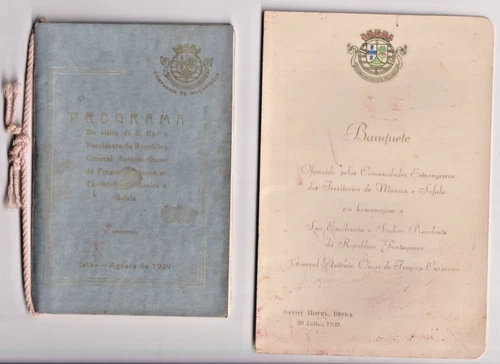 1939 Mocambique Menu card , Programa 2x, Visite Presidente