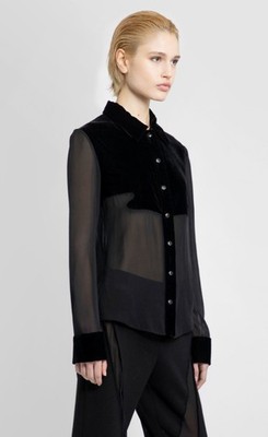 TOM FORD Velour & Silk Stretch Georgette Shirt BLACK, Size 2 US / 36 IT. $2590
