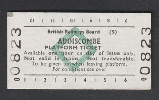 Train Railway Platform Ticket BRB Addiscombe Croydon 1979
