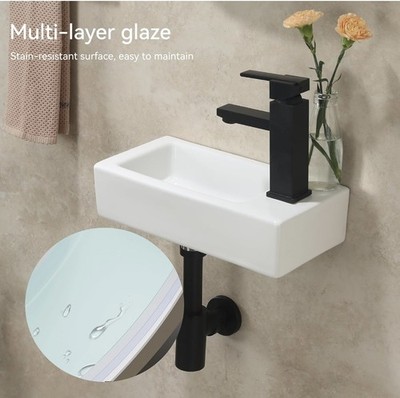 HOROW Modernes Mini Badezimmer Waschbecken Keramikwaschbecken - Weiß Rechtshand