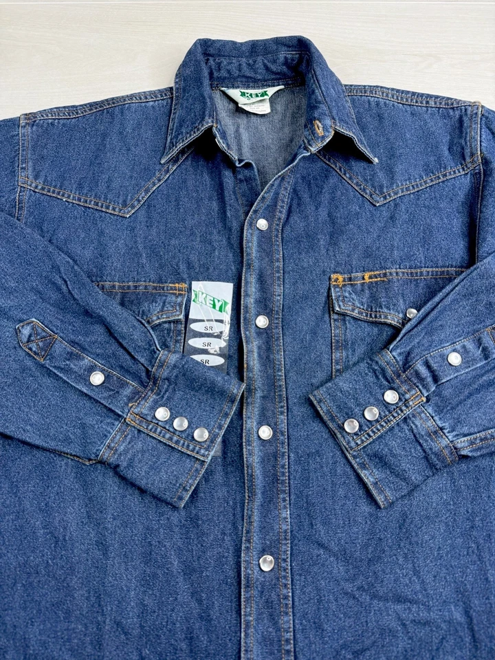 Camisa a Presión De Colección Key Denim Perla Ropa de Trabajo Occidental Vaquero Soldadura Para Hombres S Nueva de Lote Antiguo Foto 4 de 4