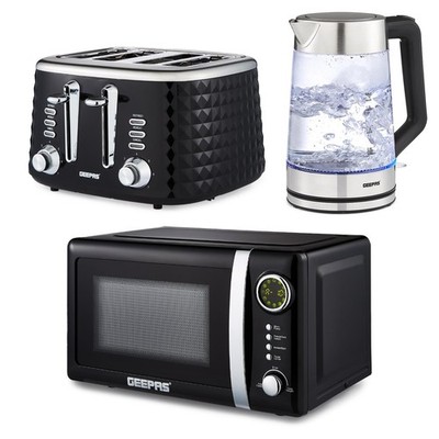 GEEPAS Digital 20L Mikrowelle, beleuchtender 1,7L Wasserkocher & 4 Scheiben Toaster Set