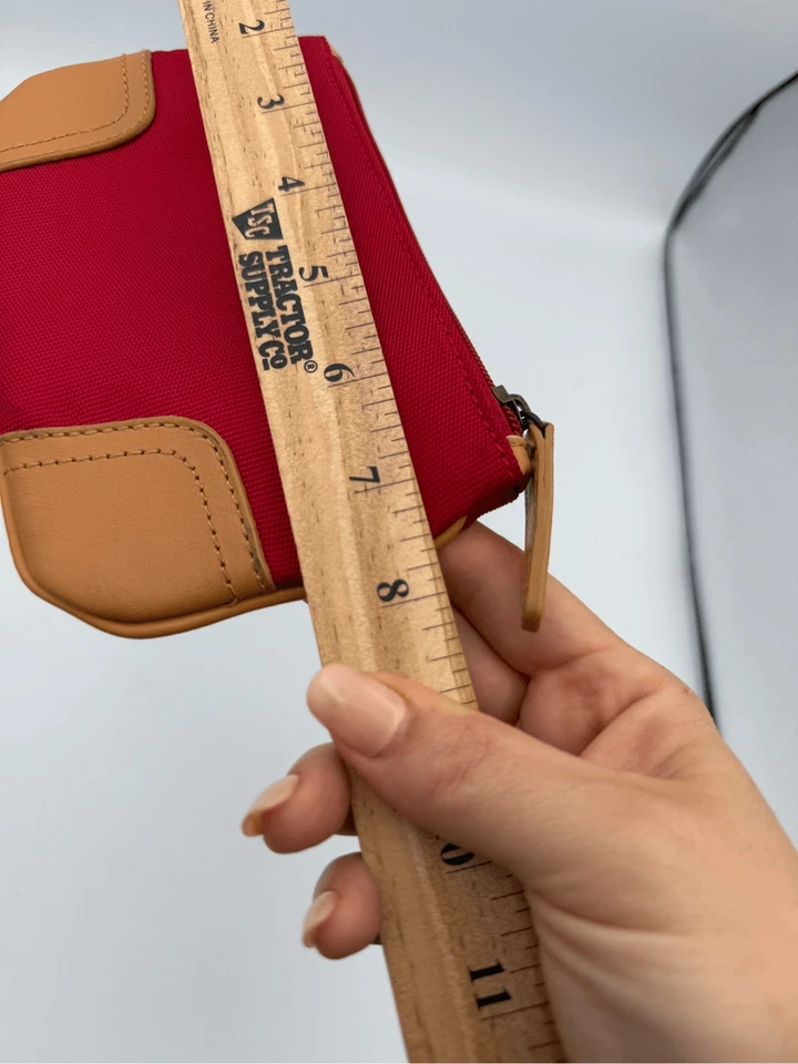 MaggiB Clásico Rojo Marrón Cuero Acentuado Cremallera Bolsa Foto 4 de 4