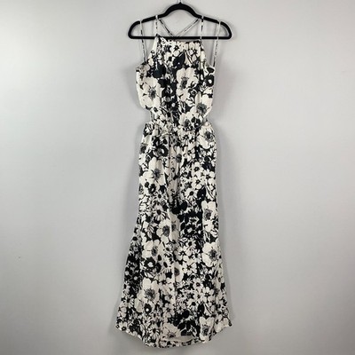 Faithfull the Brand La Piedra Maxi Dress Size 10 Linen Black White Floral |  eBay