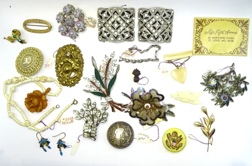 (x20) Vtg. Costume Jewelry Collection Rhinestone Brooch Sterling Silver - B2