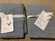 2 POTTERY BARN Belgian Flax Linen Shams EURO Size Potterybarn Chambray gray