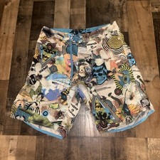 Rip Curl Vintage Y2K Board Shorts Long Embroidered Skull Surfing 34