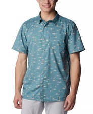 Columbia Mens Casual Button Up Super Slack Tide Camp Shirt Teal Sze S NWT