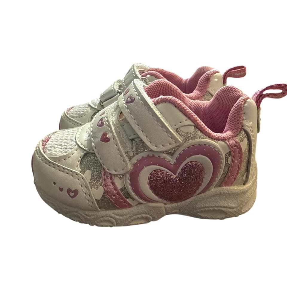 Zapatos Tenis Vintage Y2K Bebé Talla 3 Niñas Rosa y Blanco Grueso Corazón Brillante Foto 4 de 4